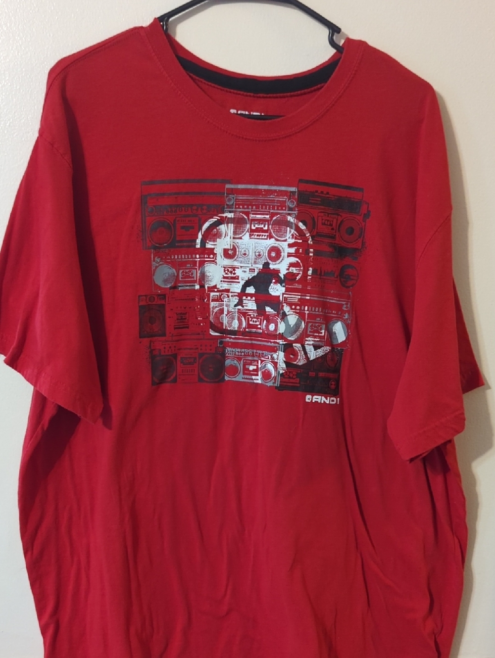 And1 Red Graphic Tee with Silver Boombox Design